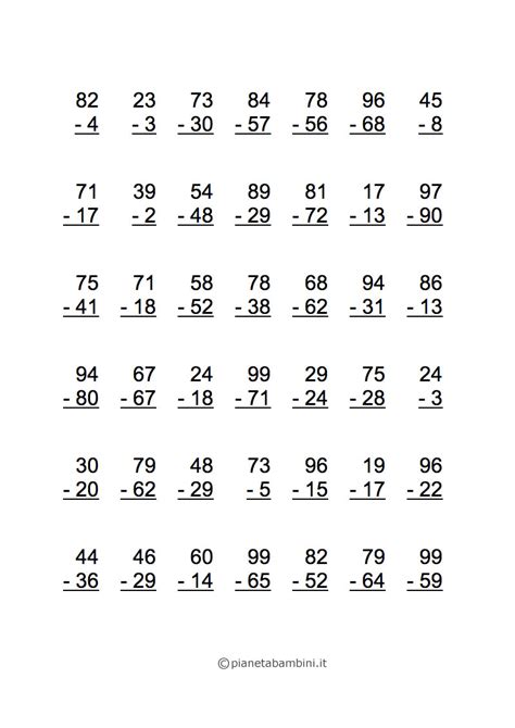 Esercizi Di Matematica Sottrazioni Per Scuola Elementare Da Stampare