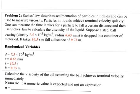 Solved Stokes Law Describes Sedimentation Of Particles In Chegg