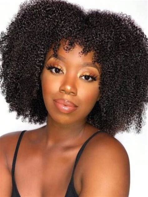 Peruca De Cabelo Humano Afro Crespo Cacheado Franja Para Mulheres