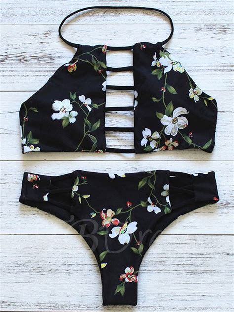 Exquisite Flower Hollow Halter Bikini Set Bikinis Sexy Women Swimsuits Sexy Beach Swimsuits