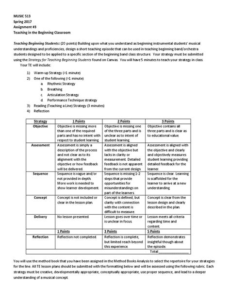 Beginning Band Lesson Plan Lesson Plan Educational Assessment