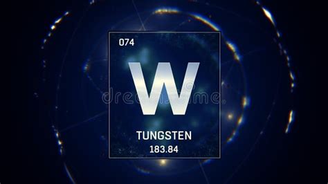 Tungsten As Element 74 Of The Periodic Table 3D Illustration On Orange