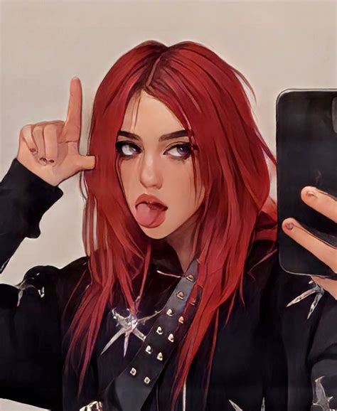 A Woman With Red Hair And Piercings Holding A Cell Phone In Her Right Hand