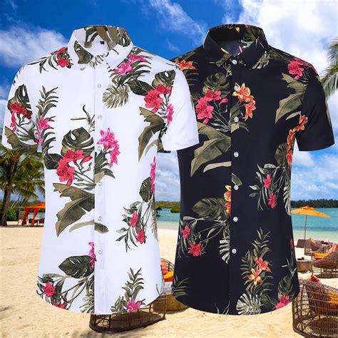 Cheap Chamer Fashion Men Slim Loose Hawaii Short Sleeve Printed Turn