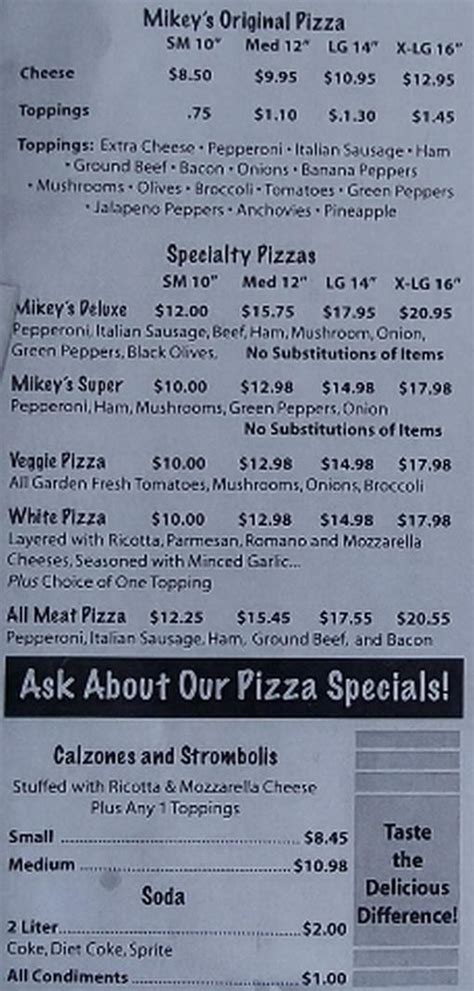 Mikey's Pizza Menu, New Smyrna Beach, FL