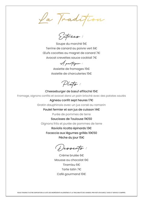 Carte Et Menus La Tradition Saint Denis Thefork