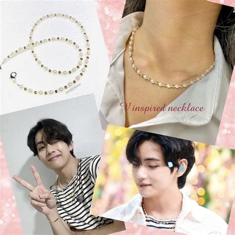 New Bts V Inspired Necklace Simple Beaded Necklace Kpop Pearl And