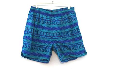 Vintage 90s Swim Trunks Shorts Hawaiian 80s Green Blue Black Abstract