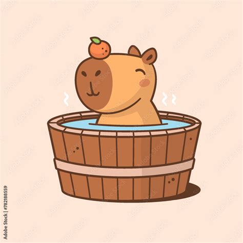 Plakát Cute capybara having a bath in hot tub funny kawaii style cartoon illustration Obraz