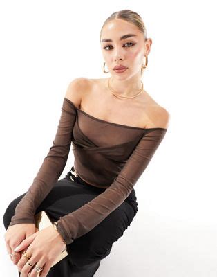 ASOS DESIGN Top à épaules dénudées torsadé sur le devant en tulle