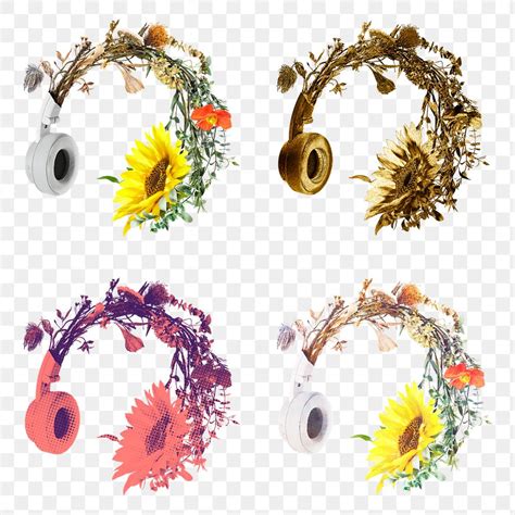 Blooming Flower Headphones Set Design Premium Png Rawpixel