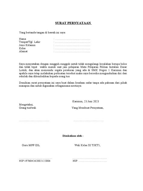 Surat Pernyataan Siswa Bermasalah Pdf