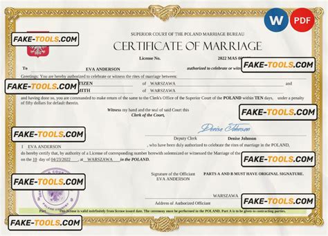 Poland Marriage Certificate Word And Pdf Template Fully Editable