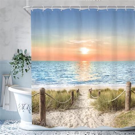 Imirell Beach Ocean Shower Curtain 60wx72h Inches Sunrise