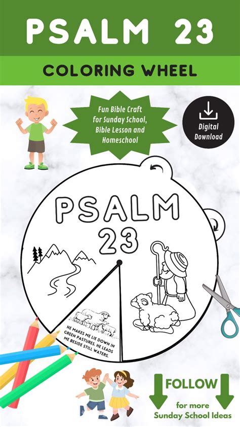 Psalm 23 Bible Coloring Wheel Craft English Printable Bible Activity Sunday School Homeschool