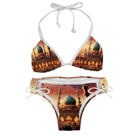 Eid Al Fitr Swim Wear Detachable Sponge Adjustable Strap Bikini Set Two