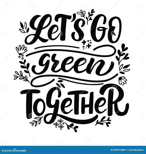 Inscription Lets Go Green Together Stock Vector Illustration Of