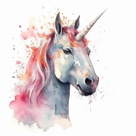 Acuarela De Un Unicornio Con Melena Arcoiris Foto Premium