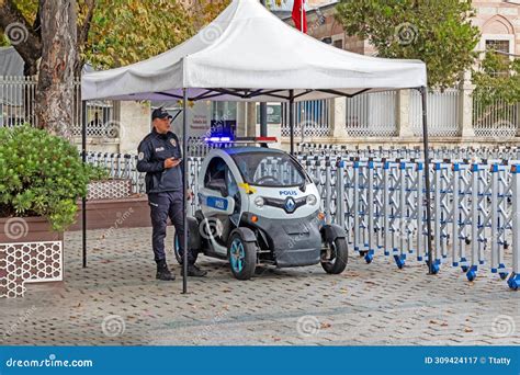 Electric Modern Police Car With Policeman In Istanbul Editorial