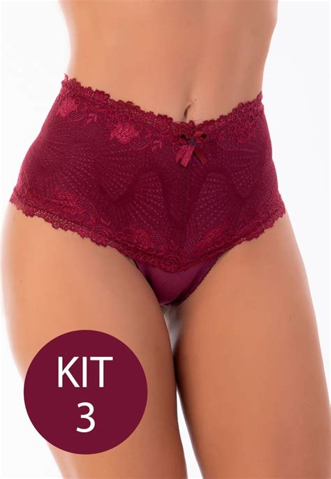 Kit Calcinha Cinta Mdmix Rendada Cintura Alta Modeladora Compre