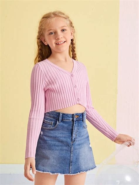 Girls Single Breasted Solid Crop Cardigan Shein Uk Girls Short