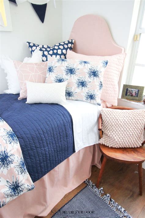 Blush Pink And Navy Floral Dorm Bedding Set Dorm Season Is Finally