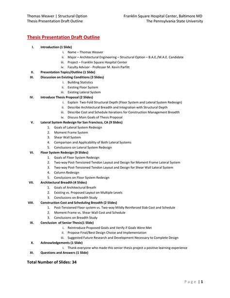 Draft Presentation Outline