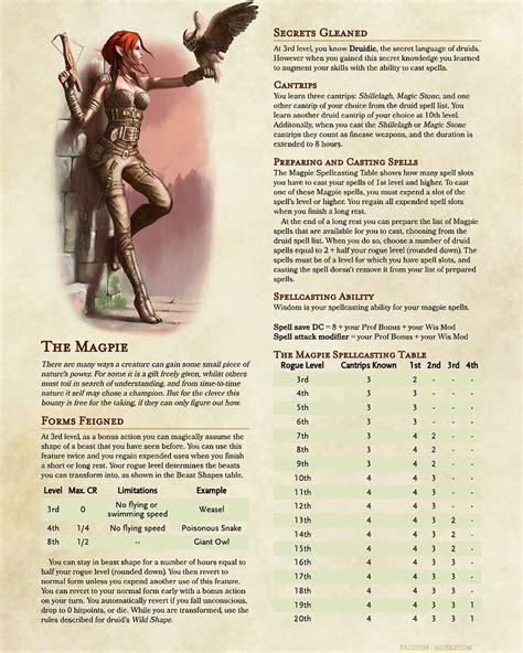 Rogue Subclass: The Magpie - Add a touch of druid to your rogue in D&D 5e