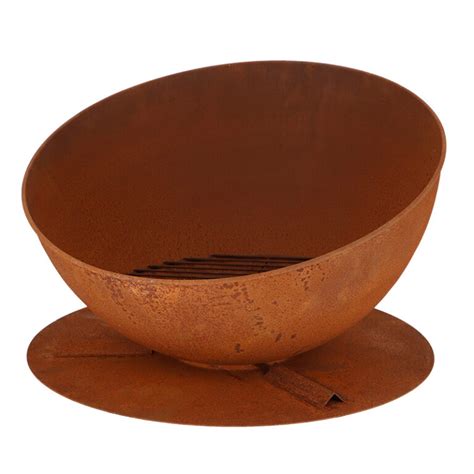 Sloping Fire Bowl On Disc Steel Rust Esschert Design Usa