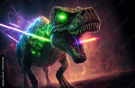 Dinosaur Shooting Lasers In The City Generative Ai Picture Stock