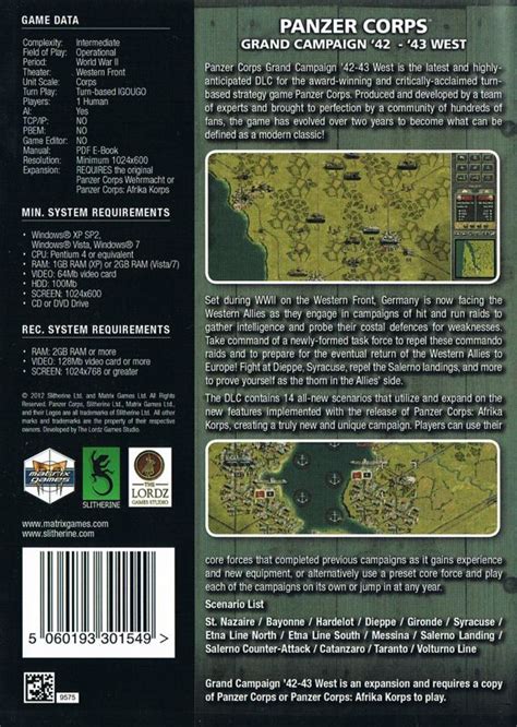 Panzer Corps Grand Campaign 42 43 West Cover Or Packaging Material