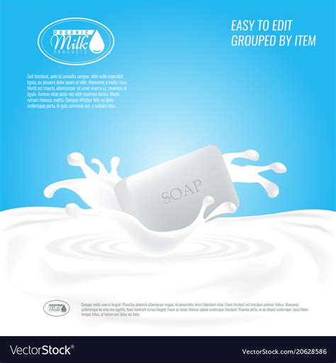 Soap with milk splash advertisement Royalty Free Vector