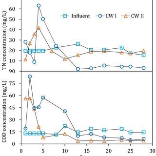 Tn And Cod Content In The Influent And Effluent Of Two Cws In The First