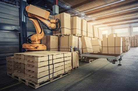 Material Handling And Palletizing Robot Stacking Boxes On Pallet In