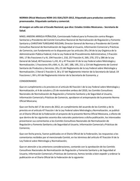 PDF NORMA Oficial Mexicana NOM 141 SSA1 SCFI 2012 Etiquetado