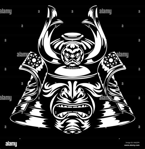 A Stylised Fearsome Samurai Mask And Helmet Stock Photo Alamy