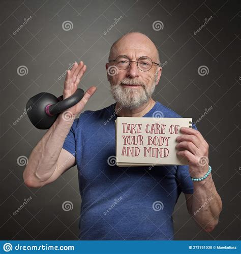 Take Care Of Your Body And Mind Motivational Note Held By A Senior