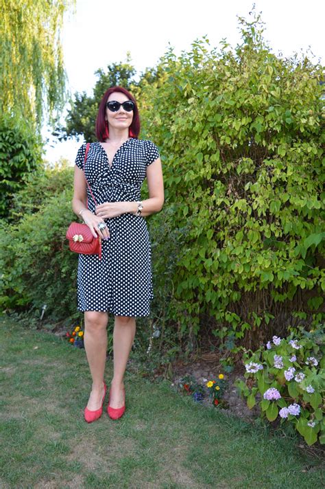 Black And White Polka Dot Dress With Red Accessories Link Up Style