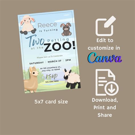 Two At The Petting Zoo Birthday Invite Editable Template Etsy