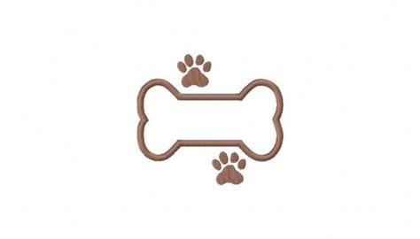 Dog Bone with Paw Print Embroidery Machine Applique Design