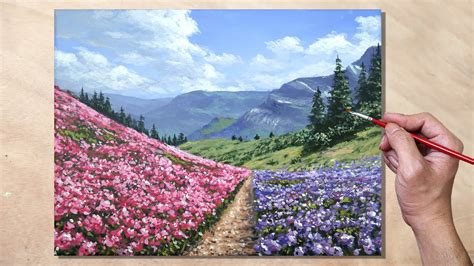 Acrylic Painting Wildflower Meadow Landscape Acrylic Art Collectibles