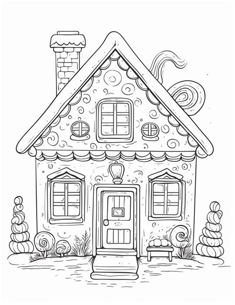 Gingerbread House Clip Art Coloring Page Simple Line Art Isolated On White Background