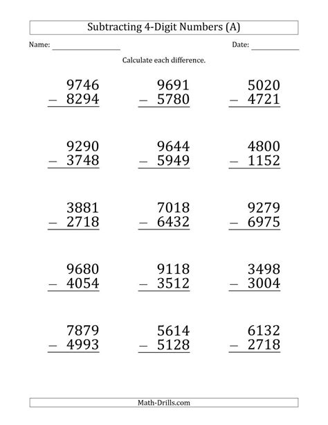 Subtraction Digit Numbers