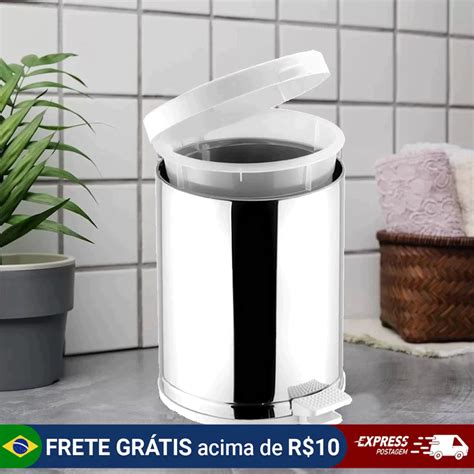 Lixeira inox banheiro cozinha 4 5 litros pedal e tampa plástica