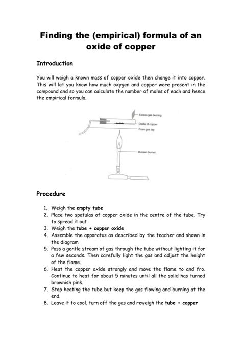 Finding The Formula Of Copper Ii Oxide Experiment Rsc Education