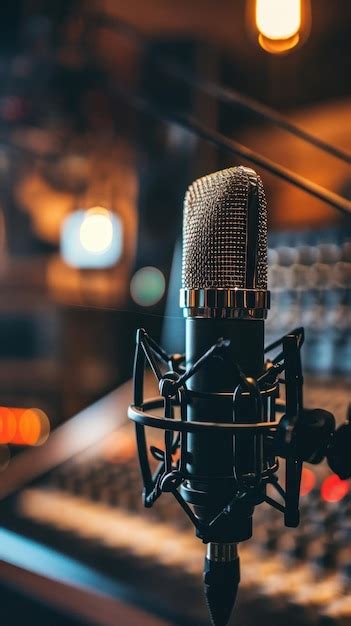 Premium Photo Podcast Microphone In A Studio And Blurred Background