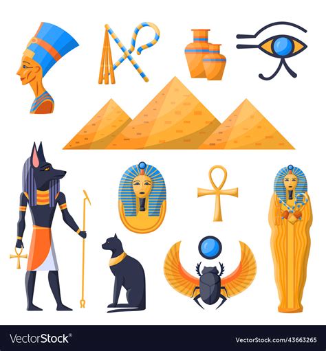 Cartoon color various ancient egypt symbols icons Vector Image