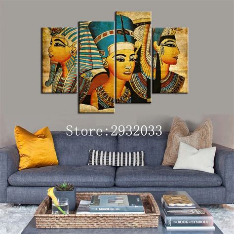 4pcsset Pharaoh Of Egypt Unframed Home Decoration Paintings Pharaoh Of