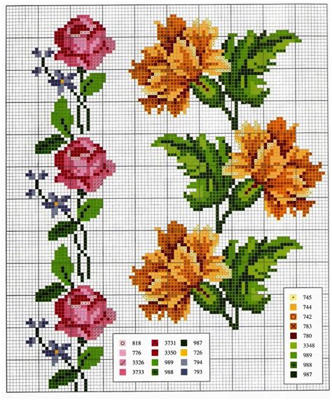 Schemi A Punto Croce Cornici E Bordi Con Fiori Colorati