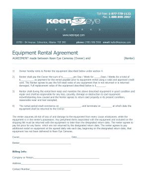 Fillable Online Equipment Rental Agreement Keen Eye Fax Email Print